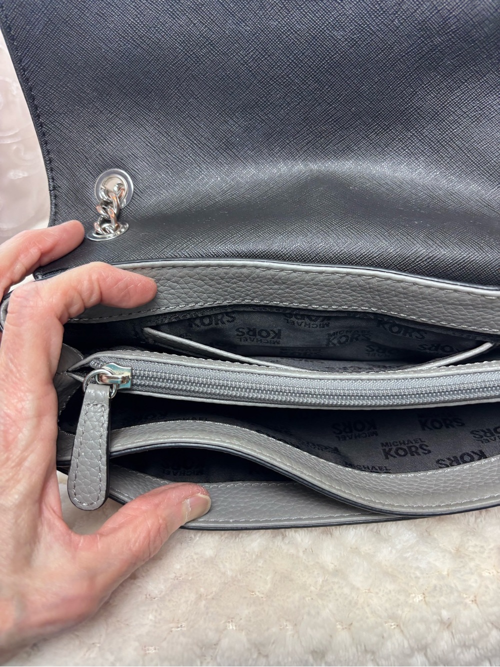 Michael Kors Black & Gray Pebbled Leather Crossbody or Shoulder Bag - Picture 12 of 16